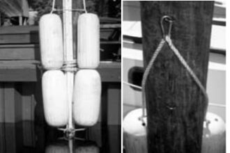 If you typically leave and return to the same dock, why not leave your fenders behind? Don Launer developed a method that protects a boat from the pilings in a tidal area (as long as the tides aren’t too large).