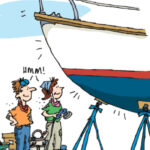 Illustration of work being finished on a boat