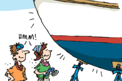 Illustration of work being finished on a boat
