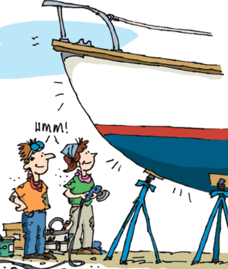 Illustration of work being finished on a boat