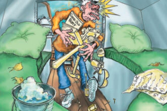 Illustration of someone hitting their head on a bulkhead