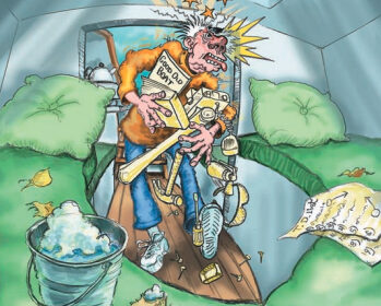 Illustration of someone hitting their head on a bulkhead