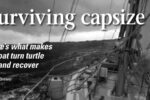Marvin Creamer’s Globe Star in heavy seas. Globe Star was capsized in mountainous seas between Tasmania and Cape Horn. Her deck-stepped mast withstood the roll.
