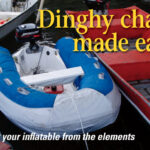 Without protection from dinghy chaps, inflatable sport boats are damaged by abrasion, fuel, and UV radiation, especially when used in the tropics. These dinghy chaps, on facing page, incorporate extensive areas constructed of vinyl material for protection against chafing hazards.
