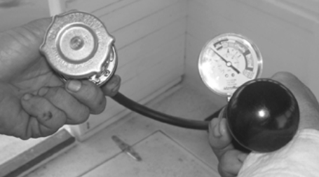 A pressure tester can also be used to check the integrity of a pressure cap. It’s a good idea to test any cap purchased for your pressure system. Even brand-new ones can leak.