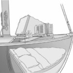 If you don’t have room at the companionway to accommodate a small air-conditioning unit, consider the forward hatch. The unit sits on the bow, forward of the hatch, with a thick plastic bag to create the wind tunnel and a small shield to deflect the majority of the flow from the faces of those sleeping in the V-berth.