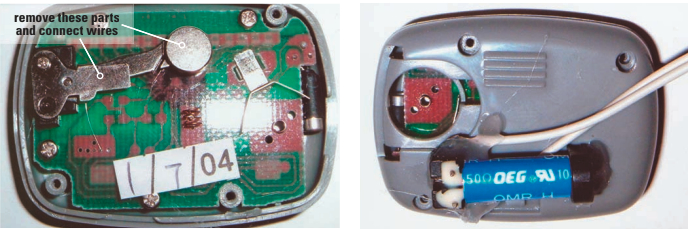 The back of the circuit board shows the pendulum to be removed, below left. The relay attaches to the back, below.