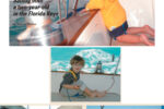 Noah and Mr. Seaturtle learn about cruising, on facing page. Noah, in harness and tether, mans the winch, at left; he swims with his Mom and reads up on the birds of Florida, below.