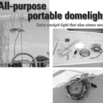Phillip used $10 and a few available parts to make a portable cockpit domelight, at left. The parts are laid out on the locker, at top above, and put away as a compact unit, at bottom above.