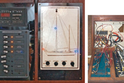 Bill’s indicator panel has switches for the anchor and tricolor light at the masthead, along with the foredeck, steaming, and deck-level navigation lights. Many other indicator panels, such as a bilge-pump panel, might also be useful aboard. Indicators of this type only report if a switch is turned on. They do not tell you if a bulb has burned out.
