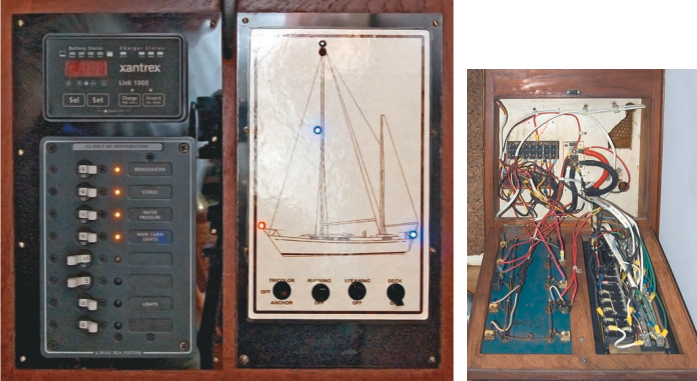 Bill’s indicator panel has switches for the anchor and tricolor light at the masthead, along with the foredeck, steaming, and deck-level navigation lights. Many other indicator panels, such as a bilge-pump panel, might also be useful aboard. Indicators of this type only report if a switch is turned on. They do not tell you if a bulb has burned out.