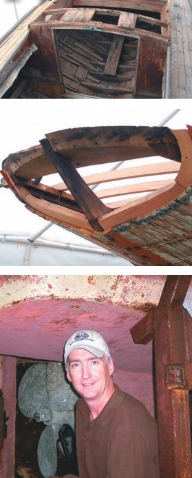 One wooden sailboat on the comeback trail is Adamant, shown in her early stages, top two photos. David Irving, above, runs the Bone Yard Boats newsletter and website in an attempt to match old classics with new and energetic owners.