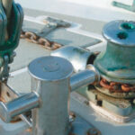 Like other sailors, singlehanders sleep better if their boat is equipped with heavy ground tackle, lots of chain, a dependable windlass, and a strong attachment point, such as this samson post.
