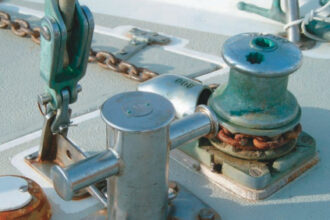 Like other sailors, singlehanders sleep better if their boat is equipped with heavy ground tackle, lots of chain, a dependable windlass, and a strong attachment point, such as this samson post.