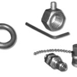 An Allen set screw, above, keeps a nut where it belongs, while a twisted wire secures a shackle, at left. A drain plug attached with a chain, at right, may not keep the plug in, but it does prevent it from being lost overboard or in the bilge.