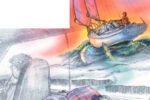 Illustration of daydreaming of boats on a car ride