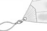 A stout shackle (note the wire mousing to prevent accidental opening) linking the clew of the jib to an eye in the jibsheet is the standard method of attachment. But stand back when the sail flogs!