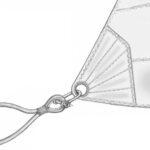 A stout shackle (note the wire mousing to prevent accidental opening) linking the clew of the jib to an eye in the jibsheet is the standard method of attachment. But stand back when the sail flogs!