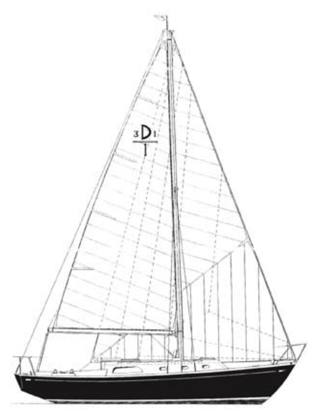 The Douglas 31 has a typical 1960s sail plan.