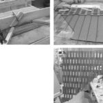 Jim made finger boards, above left, to keep the planed material in position while cutting the 3⁄4-inch strips, and a template of the shape of the sole in the head, above right. By hanging the finished piece, he was able to spray both sides at once with polyurethane.