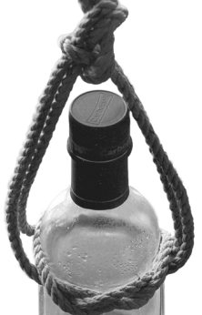 A hackamore knot on a jug. Join the ends to make a handle for lowering the bottle into the cooling depths.