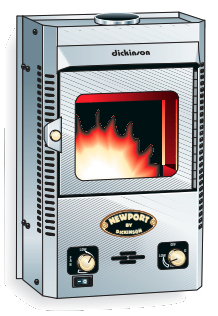 A bulkhead-mounted vented LPG heater provides a clean-burning flame.
