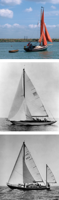 The Cornish Crabber Pilot Cutter 30, top, is a modern fiberglass production boat that deliberately evokes the romance and tradition of old British pilot boats. Classic CCA designs dominated both racing and cruising for many decades. Originally built in wood, like the gorgeous Concordia sloop, center, many CCA designs were also built in fiberglass starting in the 1950s. Some are still built today and are valued for their aesthetic appeal. The first fiberglass boat to win the Bermuda Race was a Pearson Invicta yawl, Burgoo, bottom, in 1964. By this time successful CCA designs often featured yawl rigs and keel/centerboard hulls. Burgoo is owned by Milton Ernst of Providence, Rhode Island.