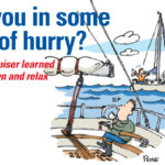 Illustration of people panicking on a boat in the distance