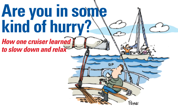 Illustration of people panicking on a boat in the distance