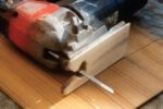 A shoe, made from a scrap of wood and glued with contact adhesive to the saw’s foot, will prevent surface damage and scratching. This is particularly useful when cutting lumber that is already painted or varnished.