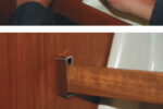 Gregg installs the bracket for the boat cover, above; the installed bow, center; and the finished shelf restraint, bottom.