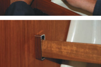 Gregg installs the bracket for the boat cover, above; the installed bow, center; and the finished shelf restraint, bottom.