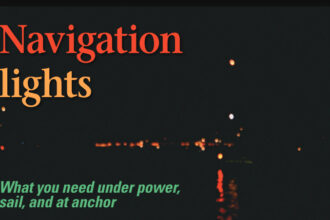 A typical nighttime dilemma: red light near the water with a white light above and a red light above that. What kind of boat is it? What is it doing? (For the rest of the story, see photo on Page 53).