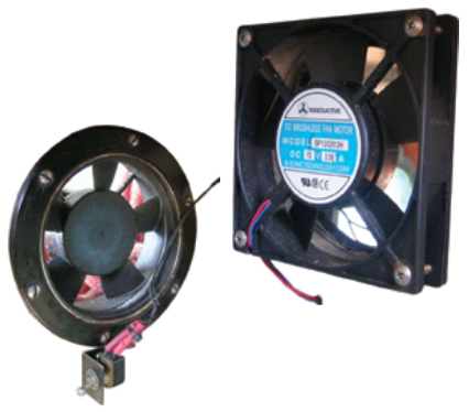 Little muffin fans, shown here from the back, above right, and from the front, at left, can move more air than you’d think through a hot and stuffy cabin (whether that cabin is in the tropics or the temperate zone during the soggy season). No matter where one may choose to cruise, ventilation is a key to making life bearable and the boat livable.