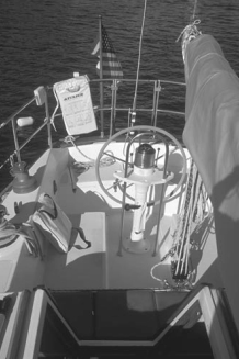 The cockpit on this Cal 39 is properly sized for offshore work yet large enough for entertaining.