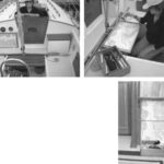 Beth “models” their Ericson Cruising 31’s cockpit navigation setup. It folds away when not in use, at left, or can be spread out for a quick fix, at right. It’s out of the way when stored below also, bottom photo.