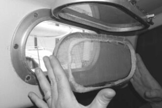 When the no-see-ums are unbearable enough to sacrifice some belowdecks ventilation, add a temporary fine-mesh cover to your port-screen inserts.