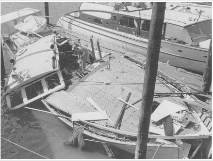 I was standing about 100 feet away on a dark night in Sausalito, California, when the propane heating unit of this power yacht blew up with an explosion that was heard 2 miles away. A woman was aboard who was blown out of bed but not hurt. Note how the stem has been ripped apart.