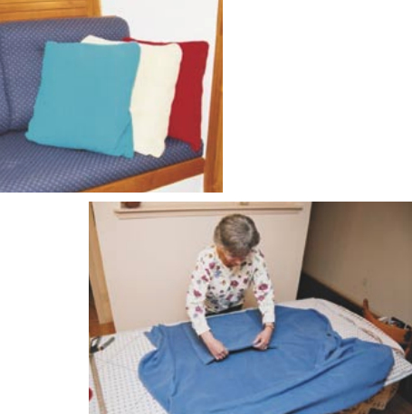 The fleece quillows on Sirius, a J/32 owned by Durkee and Mary Jeanne Richards, caught the editors’ attention a couple of winters ago. They’re handy to have aboard and easy to make. Mary Jeanne shows how, below. A doubled-over piece of material makes the pocket into which the quilt is folded when it becomes a pillow.