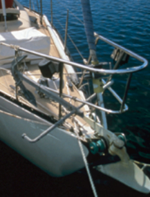This 34-foot boat has a robust bow roller capable of holding a large anchor. Bow rollers can be retrofitted on many boats.