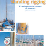 Horizontal spreaders or spreaders pointing downward are indications of problems (1). An inclinometer helps determine mast rake (2). A deck bracket allows some horizontal positioning of the mast base (3). Reposition gear to attain even trim (4).