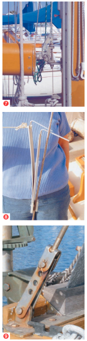 The plumb line method can determine the rake of the mast (7). Re-check all tensions to insure they are correct (8). Use the link tang extension to lengthen your rigging wire, if needed (9).