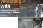The rusted cast-iron keel, above. The port side during the grinding process, below.