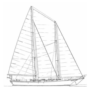 The Cherubini 48, a lovely staysail schooner, and the only schooner now in fiberglass production.