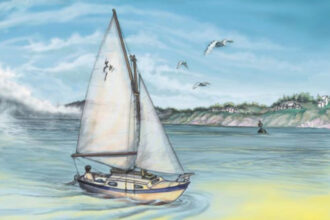 Painting of a boat sailing