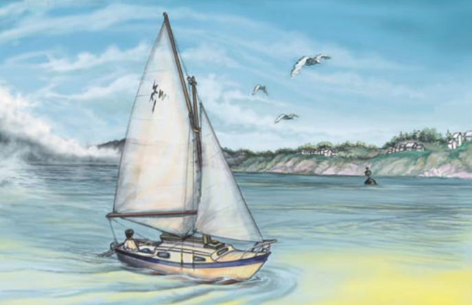Painting of a boat sailing