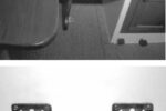 The jumpseat brackets (bottom photo) make it possible to install an extra seat in a hurry. Don slips a seat with its folding support into the brackets, and one more person can fit comfortably at the cabin table.