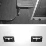 The jumpseat brackets (bottom photo) make it possible to install an extra seat in a hurry. Don slips a seat with its folding support into the brackets, and one more person can fit comfortably at the cabin table.