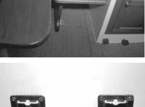 The jumpseat brackets (bottom photo) make it possible to install an extra seat in a hurry. Don slips a seat with its folding support into the brackets, and one more person can fit comfortably at the cabin table.