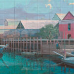 This is a partial view of a mural on Main Street in Napa, California, which evokes memories of the harbor as it was in Napa in the 1800s. The mural is signed by Steve Della Maggiora and Susan Clifford and is dated the summer of 1994.